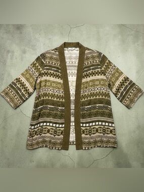 NWT Alia petite Olive Patterned Open-Front Cardigan Sweater Lightweight Neutral